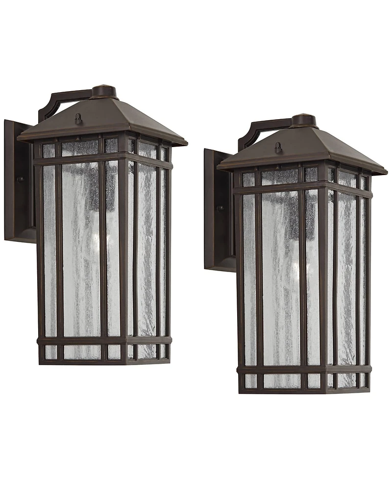 Kathy Ireland Sierra Craftsman 16 1/2" High Farmhouse Rustic Outdoor Wall Light Fixture Mount Set of 2 Oil Rubbed Bronze Finish