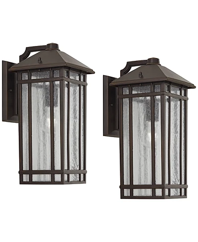 Kathy Ireland Sierra Craftsman 16 1/2" High Farmhouse Rustic Outdoor Wall Light Fixture Mount Set of 2 Oil Rubbed Bronze Finish