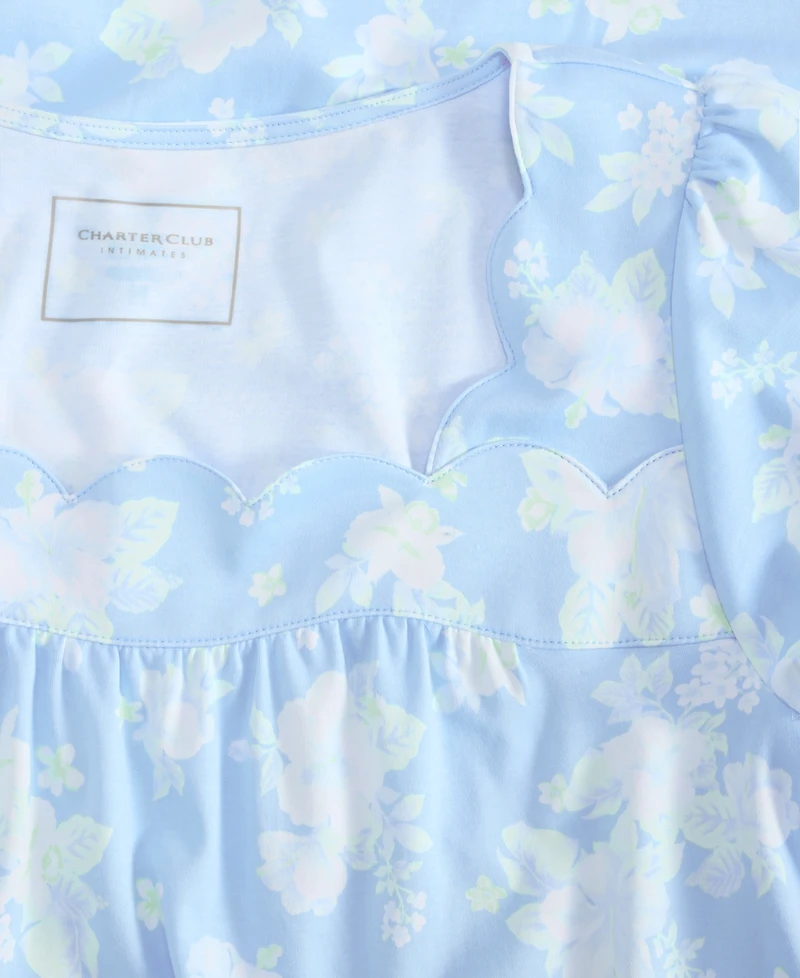 Charter Club Women's Cotton Scalloped Short-Sleeve Chemise, Exclusively at Macy's