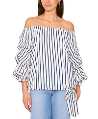 Vince Camuto Women's Striped Off-The-Shoulder Bubble-Sleeve Blouse