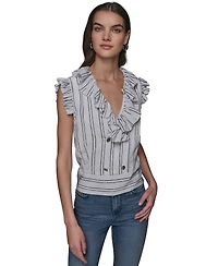 Karl Lagerfeld Paris Women's Stripe-Print Ruffled Top