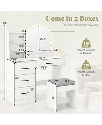 Makeup Vanity Desk Dressing Table and Stool Set with Mirror and Lights