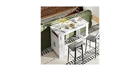 Bar Table Faux Marble Pub Table with 7 Hanging Hooks Compartment