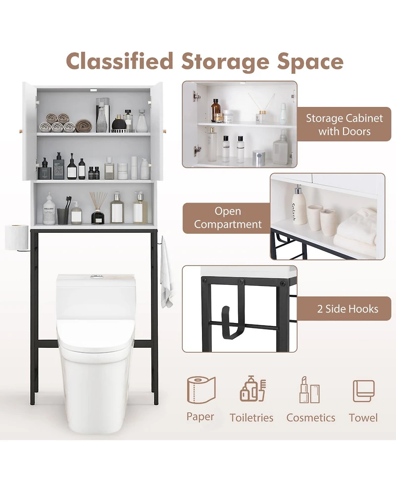 Over The Toilet Storage Cabinet with 2 Doors and Adjustable Shelf