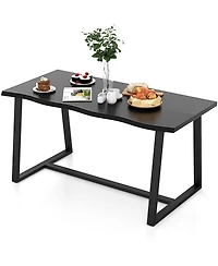 63" Large Dining Table with Wavy Edge and Heavy-duty Metal Frame