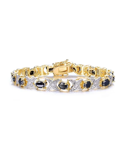 Sterling Silver 14K Gold-Plated with Black Cubic Zirconia Link Bracelet