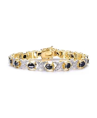 Sterling Silver 14K Gold-Plated with Black Cubic Zirconia Link Bracelet