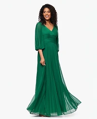 Betsy & Adam Women's Pleated Balloon-Sleeve Long Dress