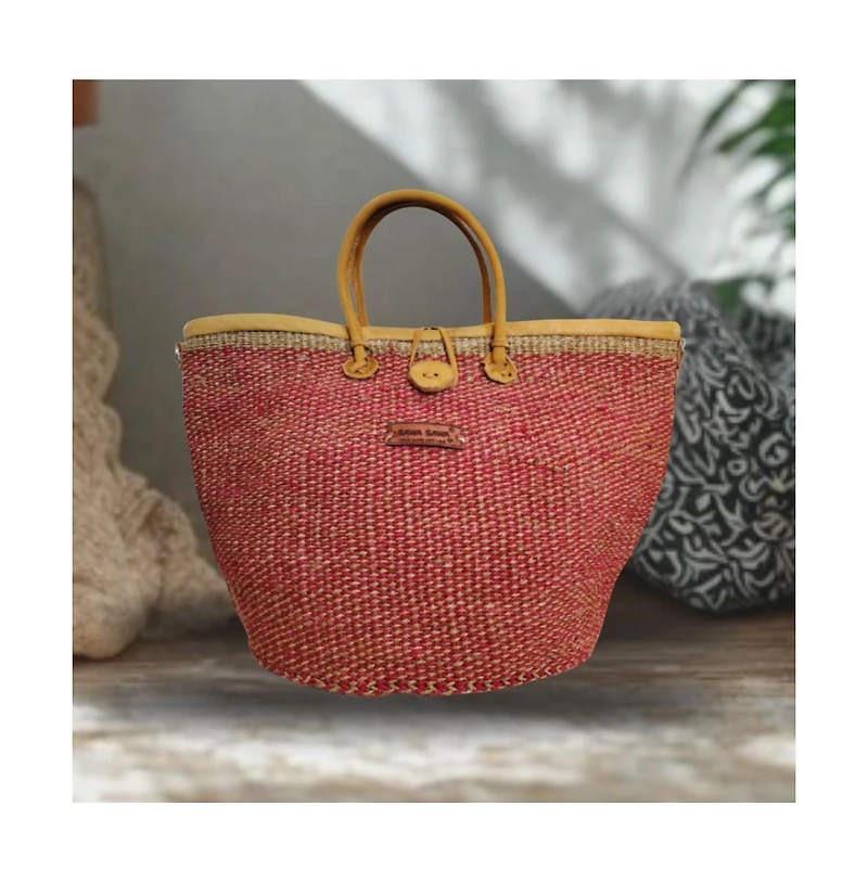 Brave Life Heart Handmade Sisal Straw Basket Tote Bag