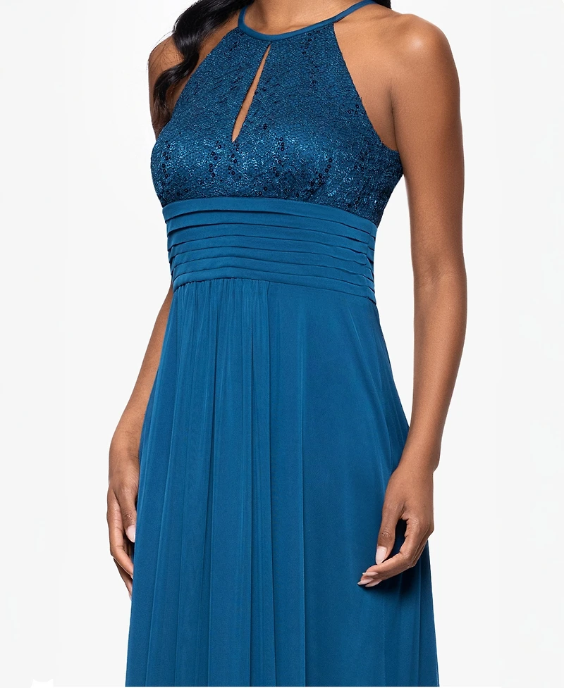 B&A By Betsy and Adam Women's Lace-Top Keyhole Dress