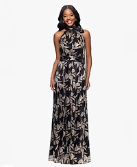 Betsy & Adam Women's Metallic-Print Long Halter Dress