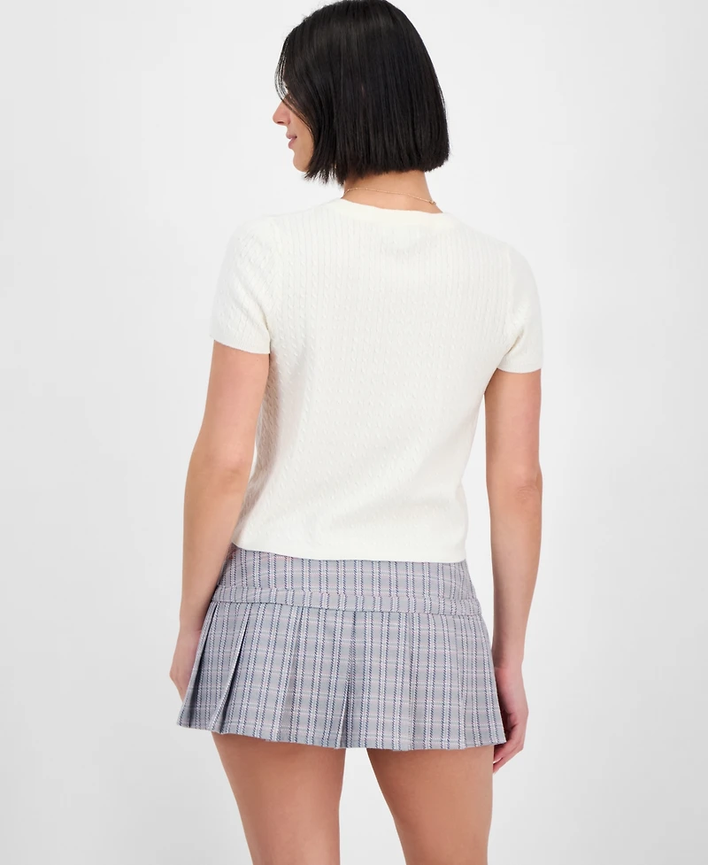 Freshman Juniors' Short-Sleeve Crewneck Cable-Knit Sweater