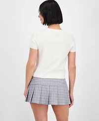 Freshman Juniors' Short-Sleeve Crewneck Cable-Knit Sweater