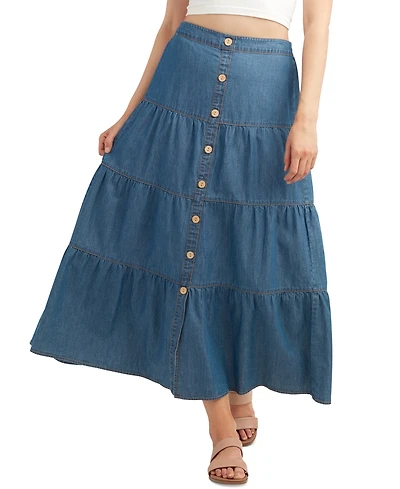 Bcx Juniors' Denim Tiered Maxi Skirt