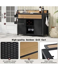 Wicker Grill Cart with Table Top & Storage - Outdoor Kitchen