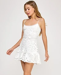 Alex & Sophia Juniors' Floral Lace Mini Dress