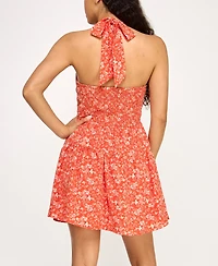 Trixxi Juniors' Printed Halter Short Fit & Flare Dress