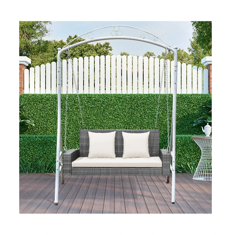 2-Person Patio Pe Wicker Hanging Porch Swing Bench Chair Cushion 800 Pounds