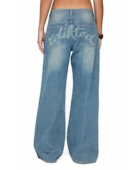 Edikted Women's Graphic Vintage Washed Low Rise Jeans