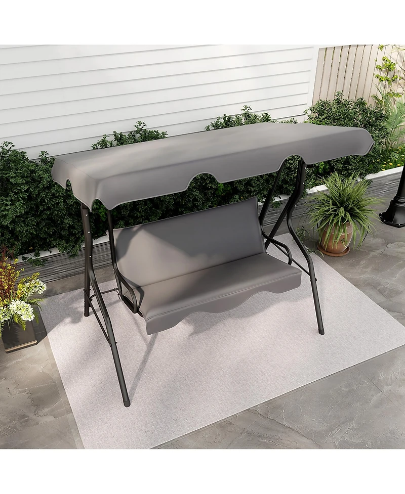 Gymax 3-Person Swing Chair Porch Seat w/ Adjustable Canopy Removable Cushion