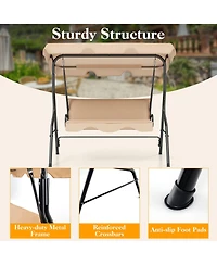 Gymax 3-Person Swing Chair Porch Seat w/ Adjustable Canopy Removable Cushion