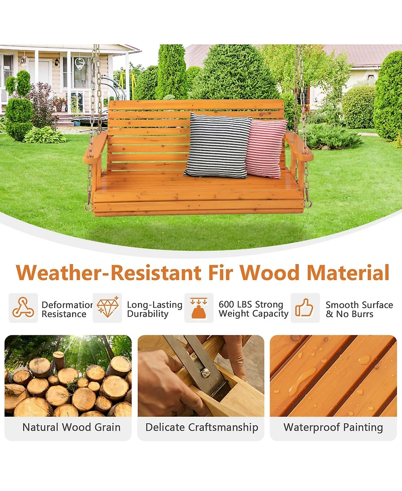 Gymax 2-Person Porch Swing Chair Wooden Garden Swing Bench w/ Adjustable Chains