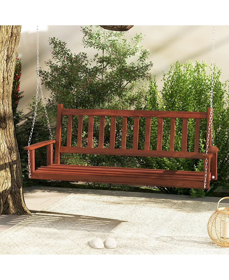 Gymax 5FT Wooden 3-Person Porch Swing Chair w/ Adjustable Galvanized Metal Chains