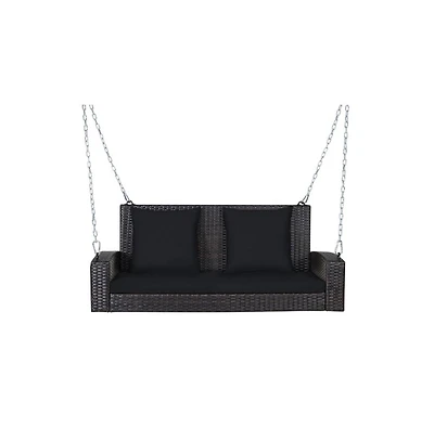 2-Person Wicker Hanging Porch Swing with 2 Back Cushions and 1 Seat Cushion