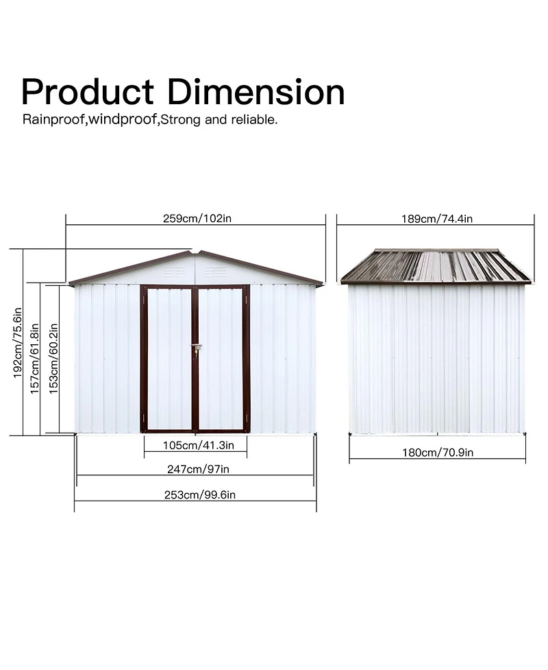 Metal garden sheds 6ftx8ft outdoor storage sheds white+offee