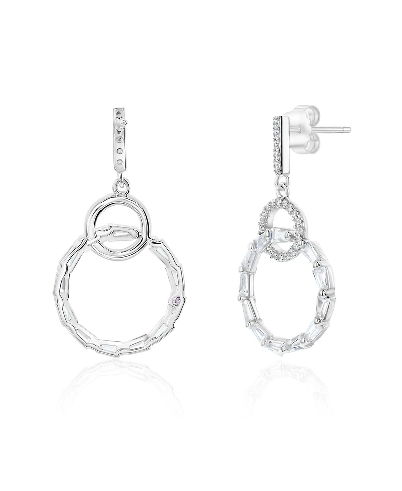 Suzy Levian Sterling Silver Cubic Zirconia Circle Drop Earrings