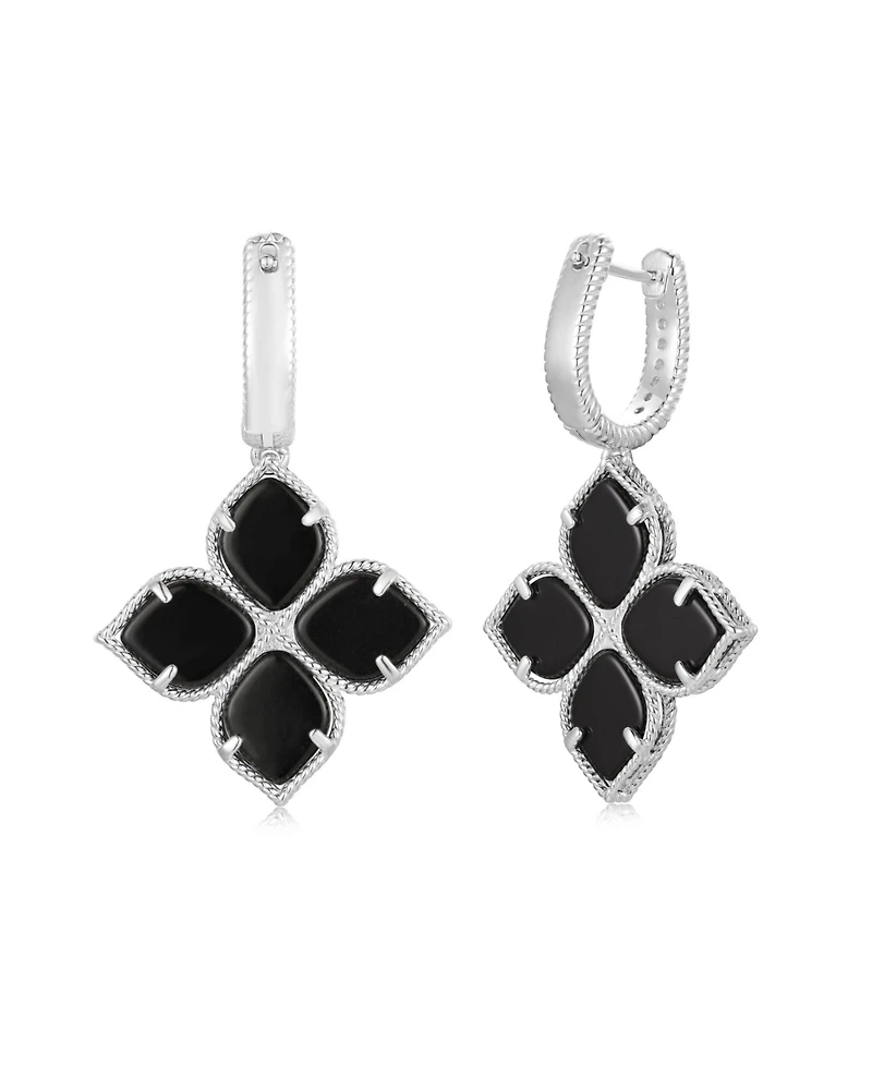 Suzy Levian Sterling Silver Cubic Zirconia Flower Clover Hanging Earrings