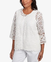 Alfred Dunner Petite Estate of Mind Embellished Lace Two One Top