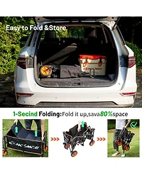 EchoSmile Collapsible Foldable Wagon with 300lbs Weight Cart Heavy Duty Folding Beach Wagon Cart with Wheels and Adjustable Handle for Camping Garden