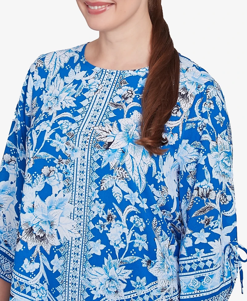 Ruby Rd. Petite Bohemian Batik Floral Border Print Crepe Tunic Top
