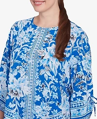 Ruby Rd. Petite Bohemian Batik Floral Border Print Crepe Tunic Top