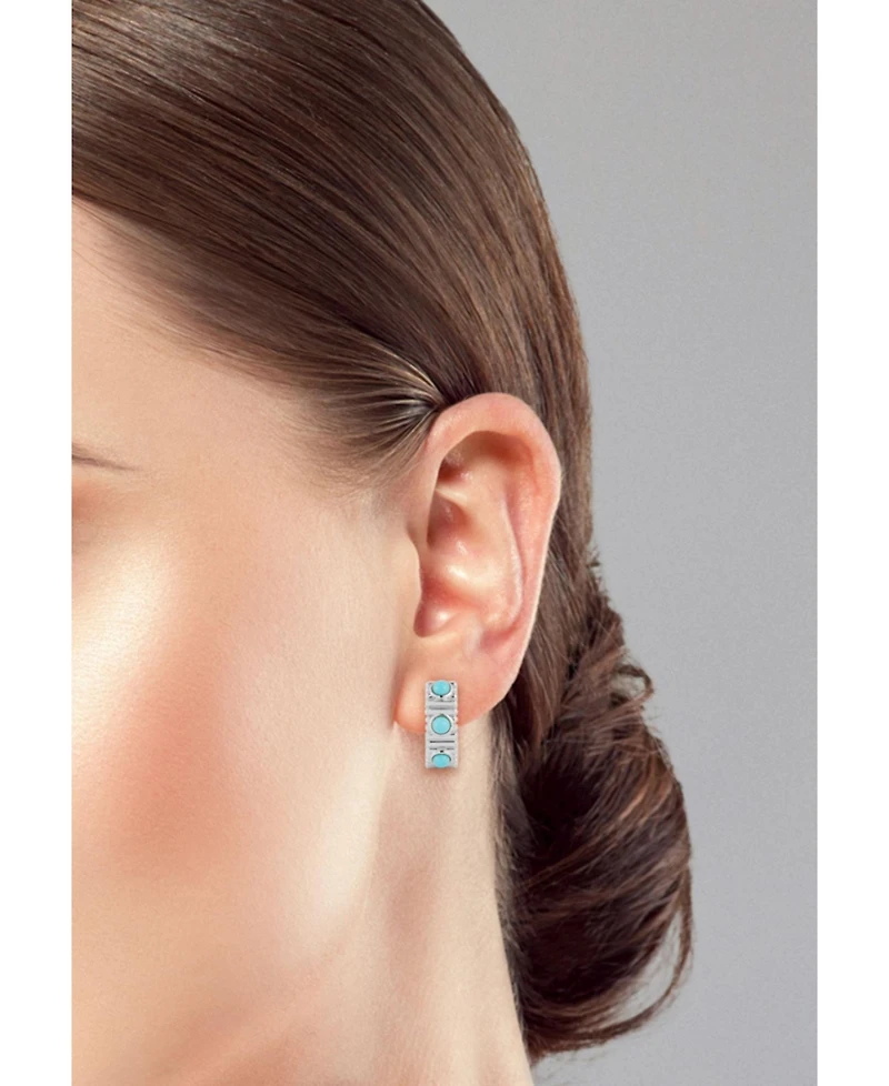 Rachel Zoe Sterling Silver Tri-Turquoise Ribbed Hoop Earrings
