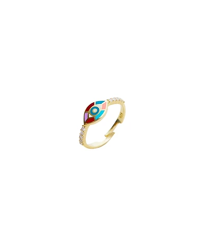 Spero London Enamel Five Color Evil Eye Sterling Silver Signet Ring