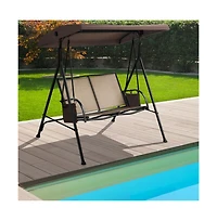2-Person Patio Swing with Adjustable Canopy and 2 Storage Pocket