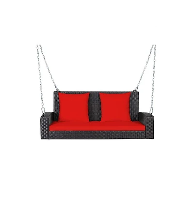 2-Person Wicker Hanging Porch Swing with 2 Back Cushions and 1 Seat Cushion