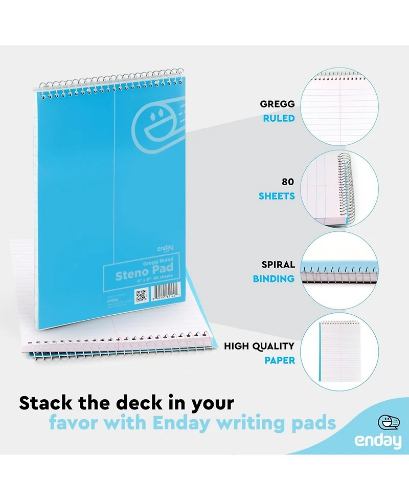 Enday Steno Pads Spiral 6 x 9 inches, Gregg Rule White Paper, 80 Sheets Steno Notebook for writing in Pink, Purple, Green, Blue, Red, Grey, Color May