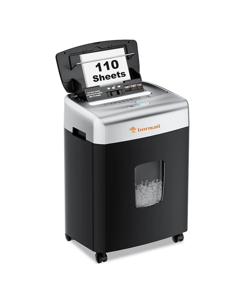 Bonsaii Paper Shredder for Office, 110-Sheet Autofeed Heavy Duty Shredder for Home Office Use, 30 Minutes/Micro Cut/P-4 High Security Level/6 Gallon L