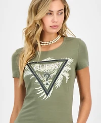 Guess Women's Palm-Print Triangle Logo T-Shirt