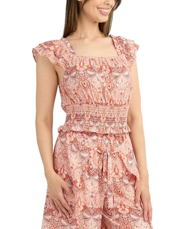 Bcx Juniors' Flutter-Sleeve Smocked Top