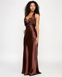 Katia Rae Juniors' Satin Cowl-Neck Halter Gown