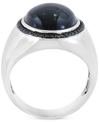 Effy Men's Onyx (17 x 12-1/2mm) & Black Spinel (1/4 ct. t.w.) Oval Statement Ring in Sterling Silver