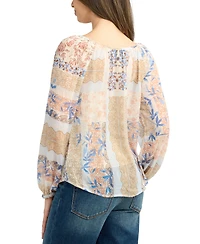 Bcx Juniors' Printed Lace-Inset Scoop-Neck Top