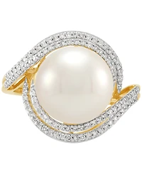 Honora Ming Freshwater Pearl (11-12mm) & Diamond (1/3 ct. t.w.) Statement Ring in 14k Yellow Gold
