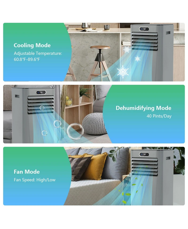 8000 Btu(Ashrae) 3-in-1 Portable Air Conditioner with Remote Control