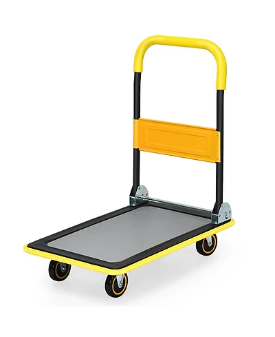 Folding Push Cart Dolly, Rolling Platform Cart for Garage Warehouse, Portable Flatbed Cart with Non-Slip Swivel Casters