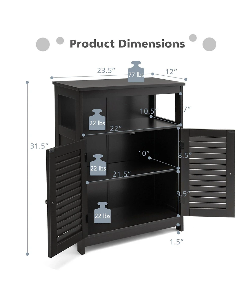 Wood Freestanding Bathroom Storage Cabinet with Double Shutter Door